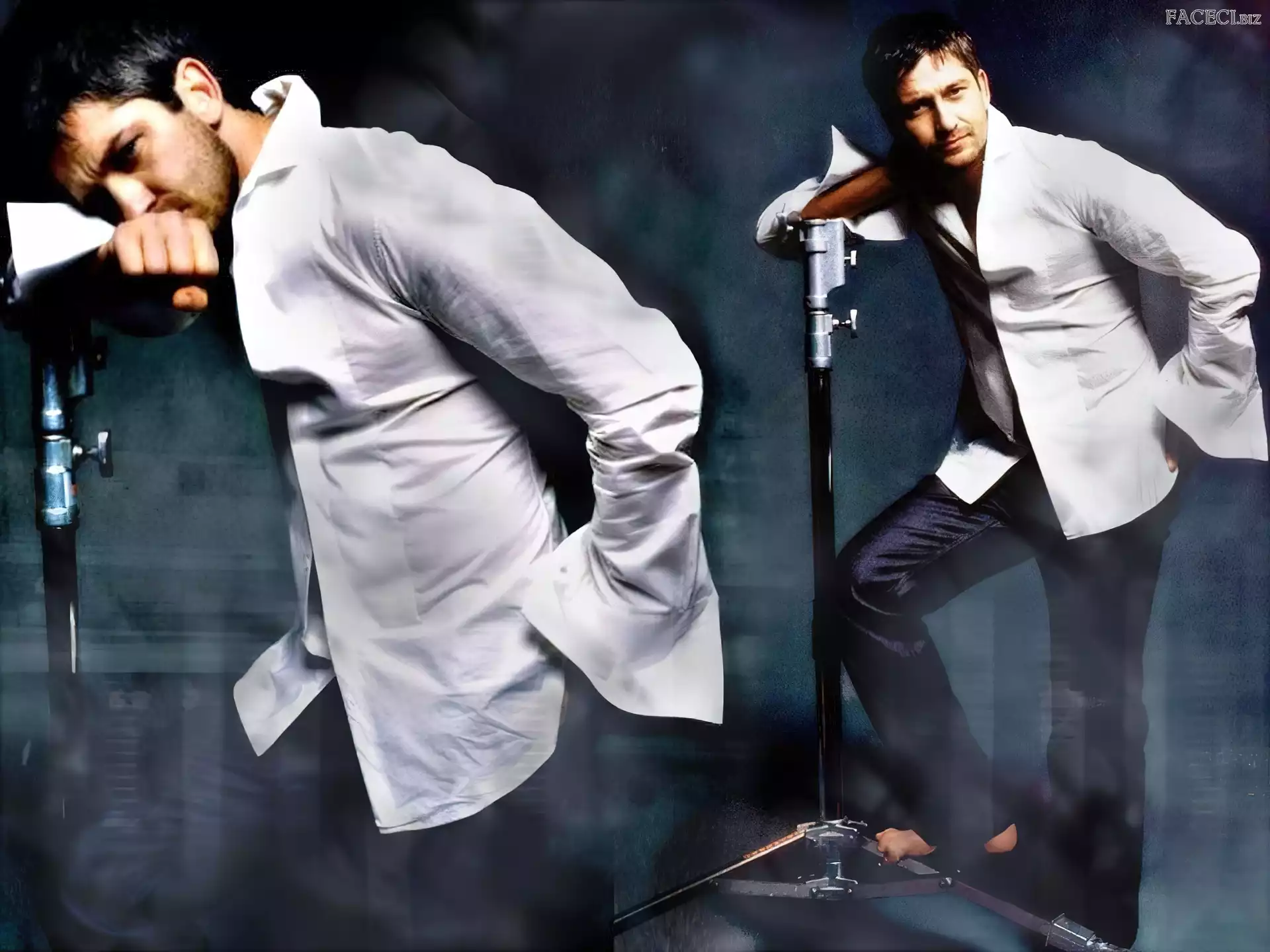 Gerard Butler, biała koszula